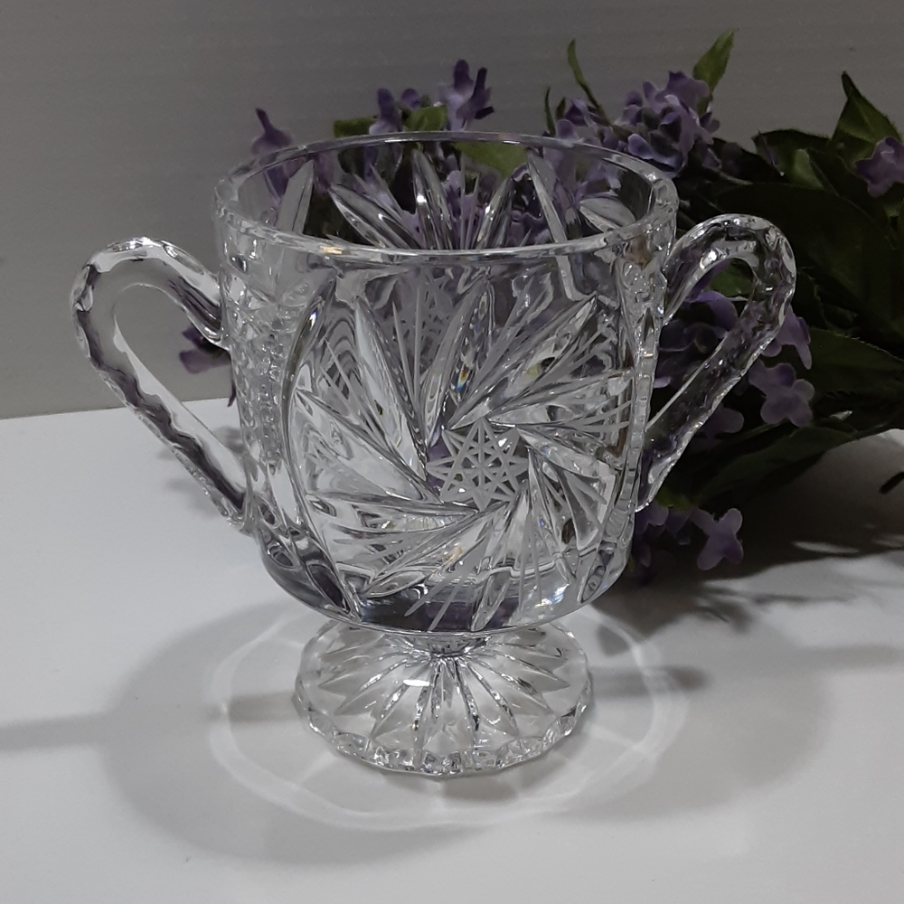 Vintage Crystal Footed Sugar Bowl Pinwheel Buzzstar Elegant Glassware